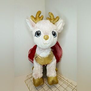 Build A Bear ARCTIC PINK Reindeer Plush Winter Gold Sparkle Stuffed Toy W/ Dress